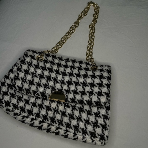 NWOT - JUSTFAB Purse Black + White Tweeded | Shoulder Bag - Picture 4 of 7